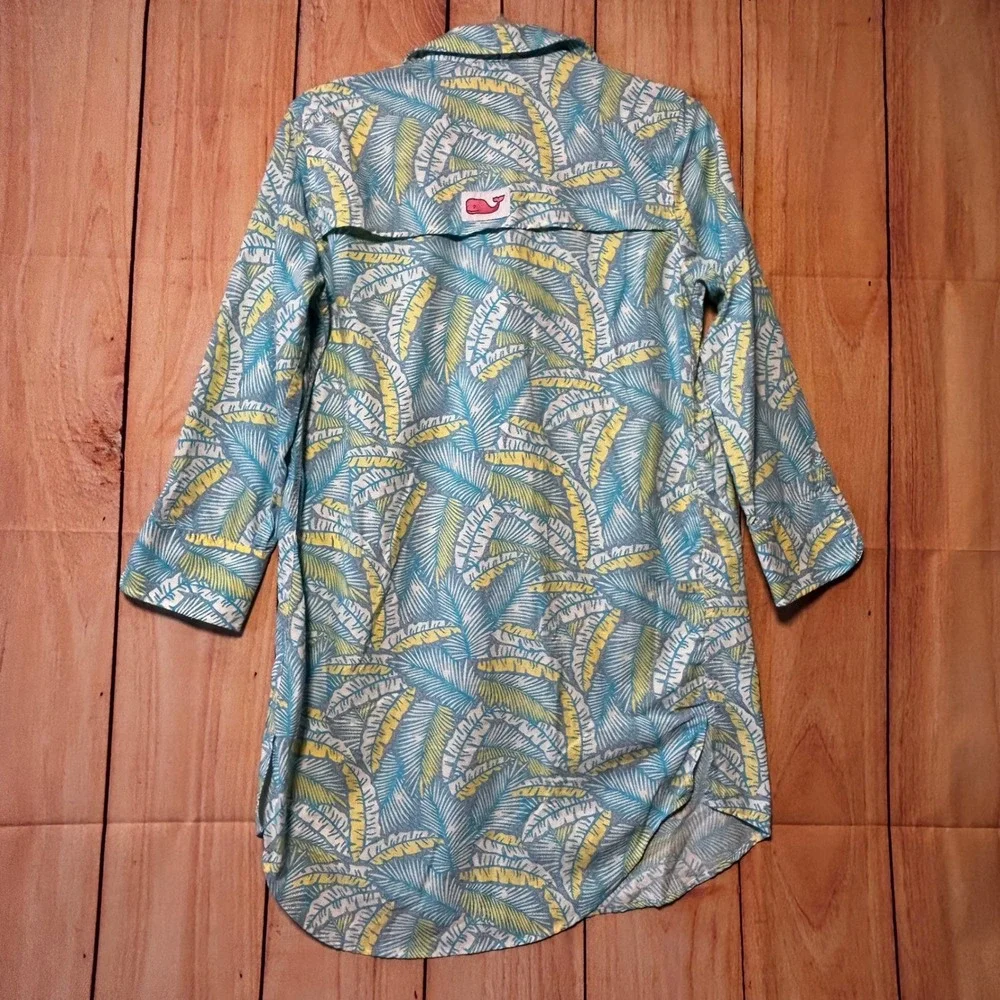 Vineyard Vines Performance Dress Women 2 Blue Yellow‎ Palm Tropic Coastal Preppy